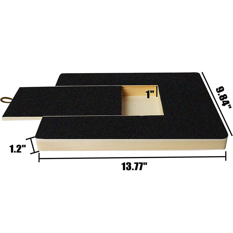 Black wooden dog nail board with size dimensions displayed