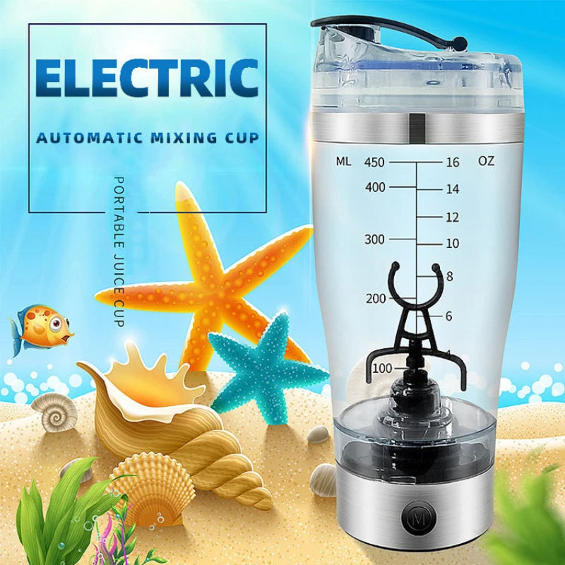 Electric protein shaker bottle 450ml transparent front view