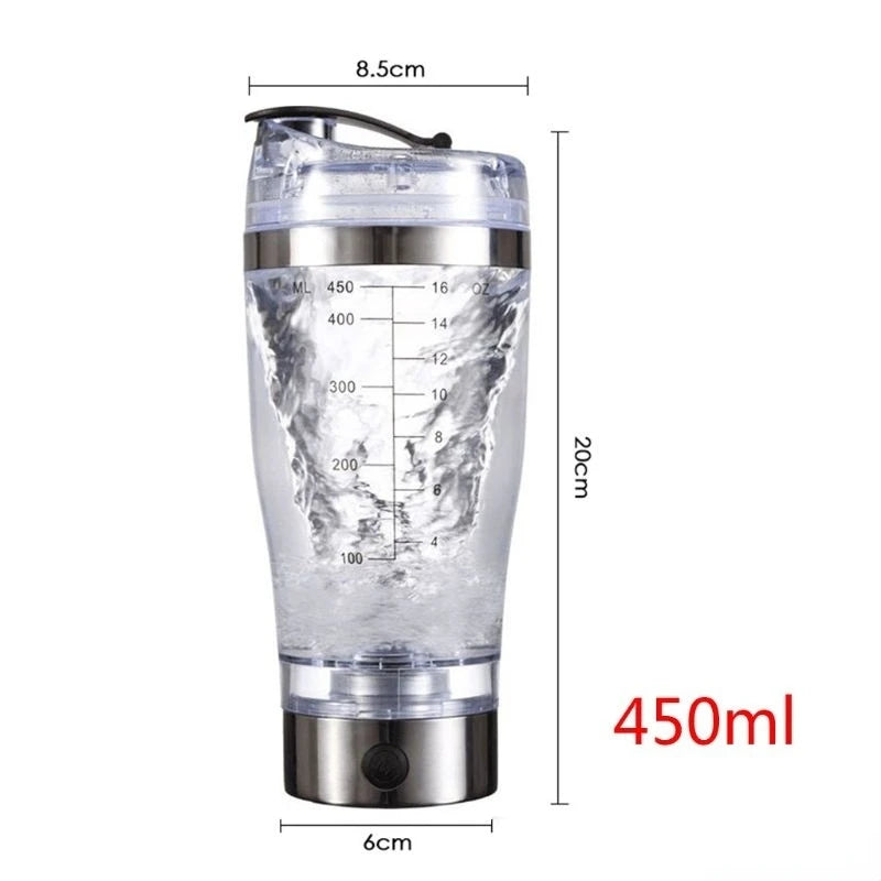 Electric protein shaker bottle 450ml with size dimensions