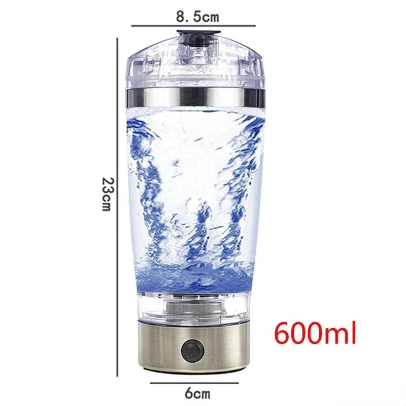 Electric protein shaker bottle 600ml with size dimensions