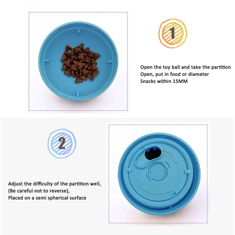 Top view of interactive feeder ball showing adjustable food openings