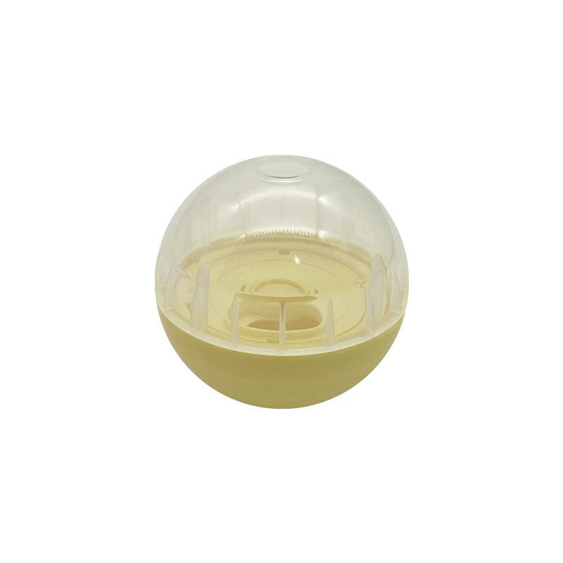 Yellow interactive feeder toy ball with transparent top section
