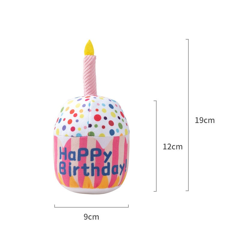 Round balloon plush pet birthday cake toy with happy birthday text small size