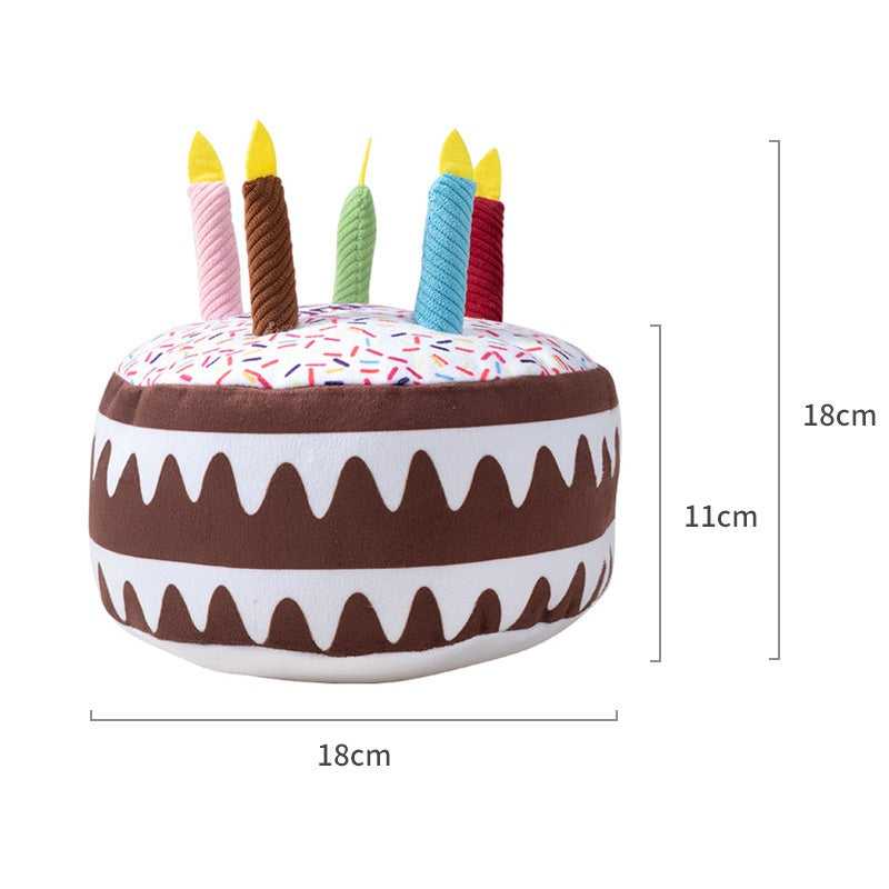 Round chocolate plush pet birthday cake toy with candles large size