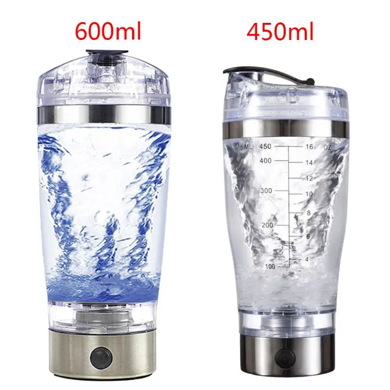 Two electric protein shaker bottle 600ml transparent front view