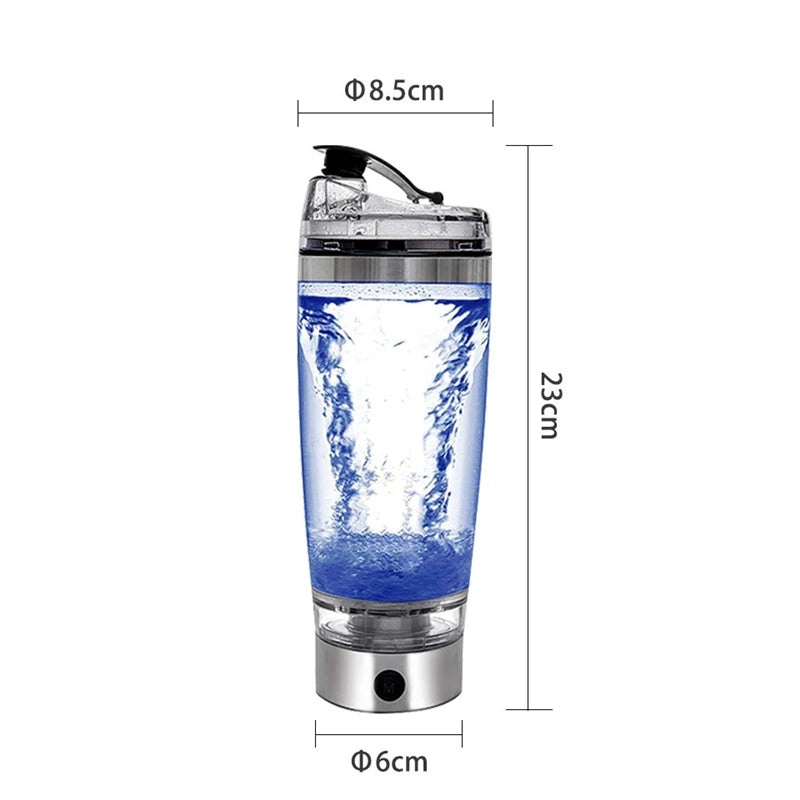 Electric stirring mug with size dimensions 27 cm height and 8.5 cm diameter