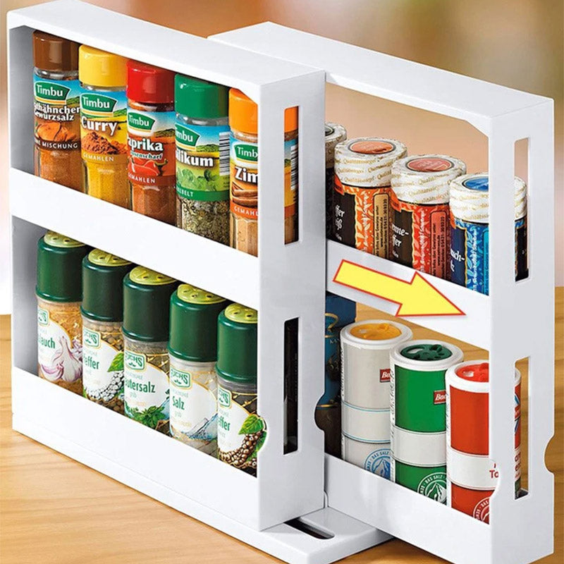 Kitchen Accessories collection -- rotating spice organizer rack in a kitchen cabinet
