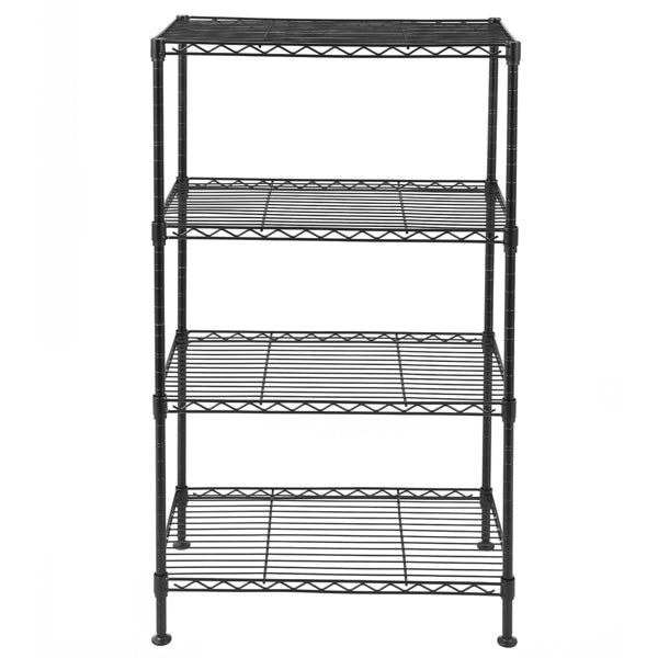 Black 4-tier wire shelf, front view
