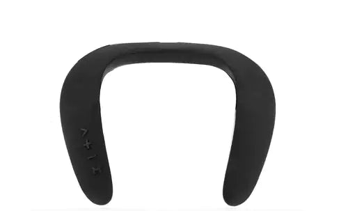 A round-neck audio device in different colors and views. The device has a distinctive U-shaped or horseshoe design that would rest around the neck. It's shown in  color
Light Black