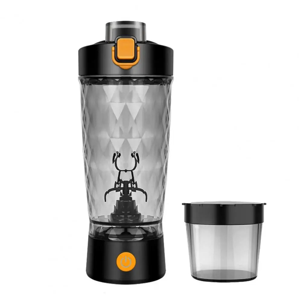 Black LED Portable Wireless Shaker Bottle with detachable mixing cup for protein shakes