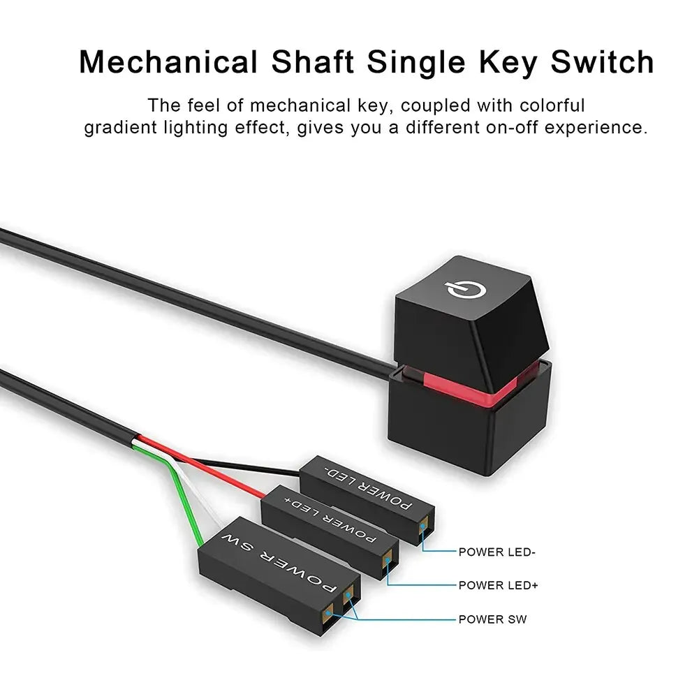Mechanical shaft single-key switch with labeled cables for power and LED connections.