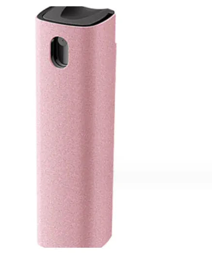 Pink spray bottle with black cap and nozzle.