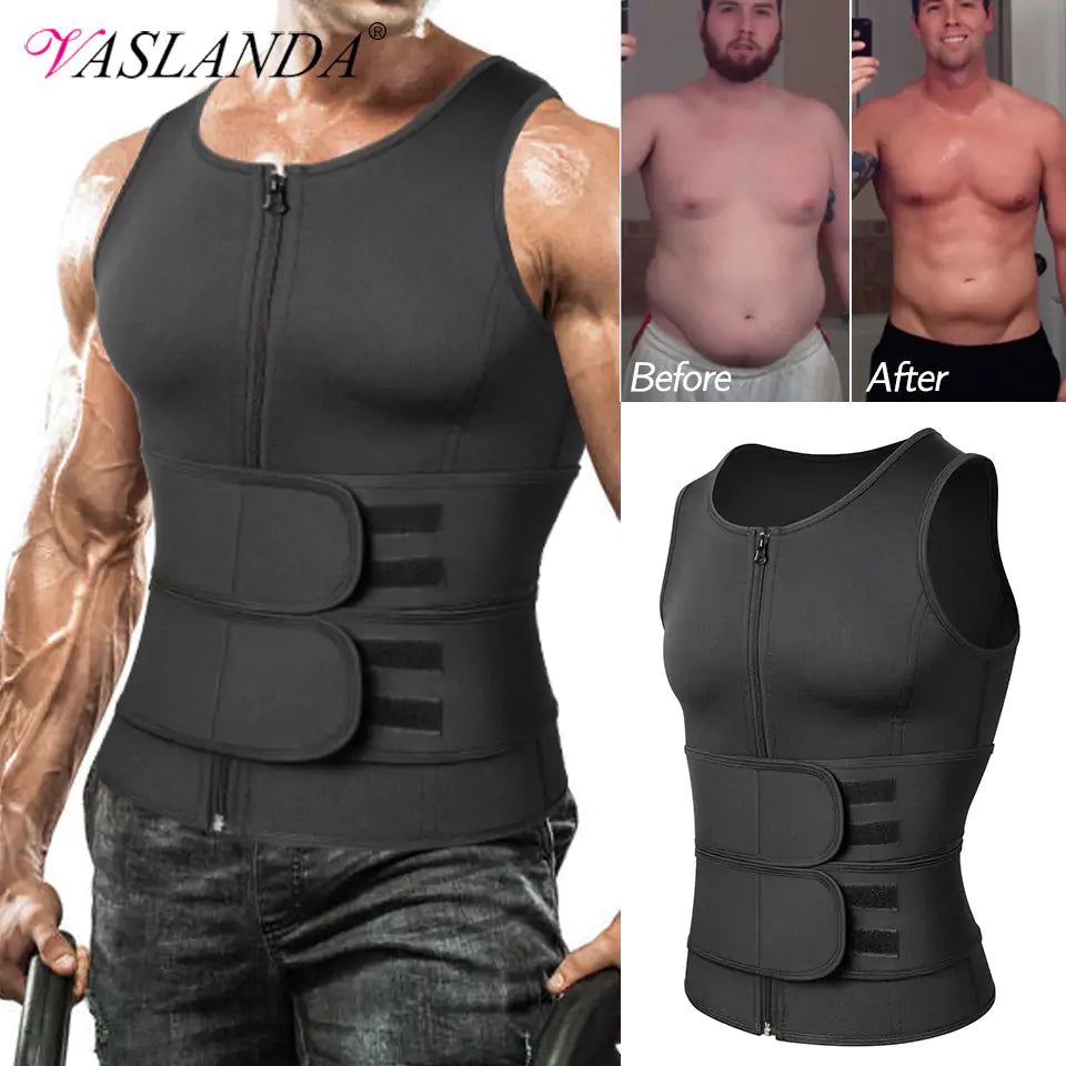 Product listing for Vaslanda brand compression vest with before/after transformation photos