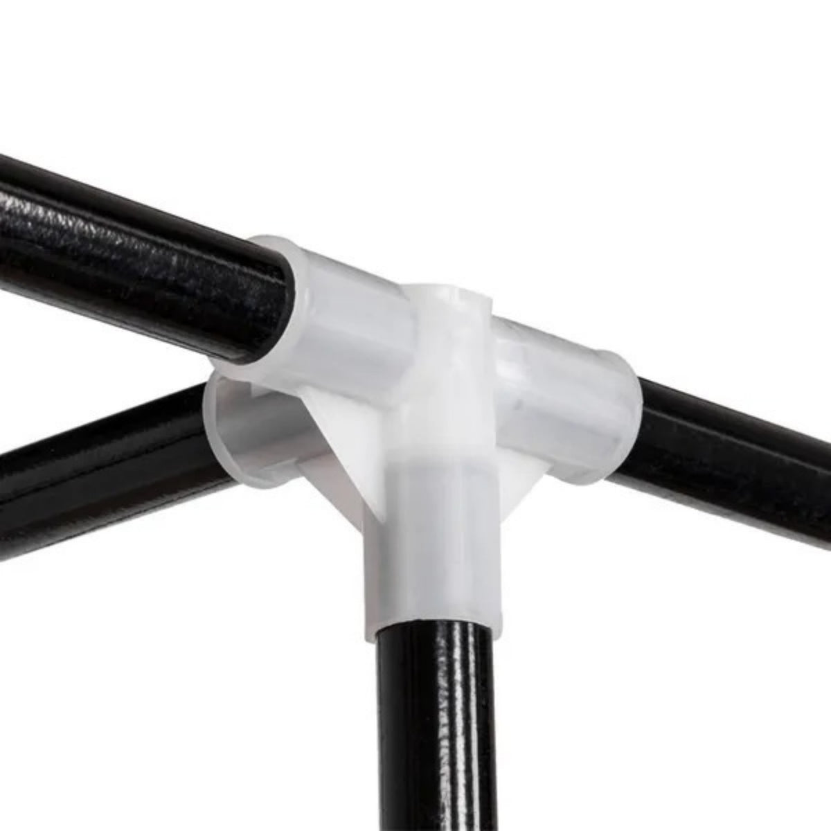 Close-up of the plastic connector that joins the steel tubes