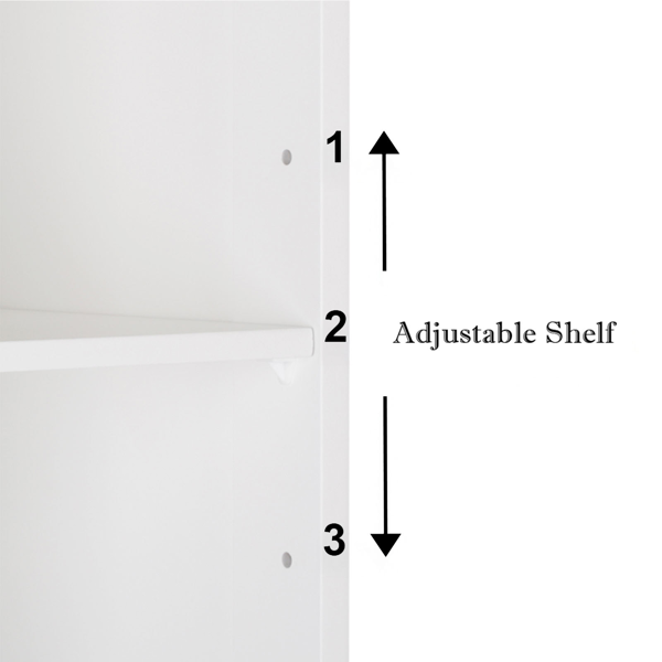 Inside the cabinet: the shelf can sit at 3 heights