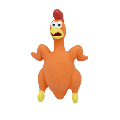 Brown latex scream chicken dog toy front view