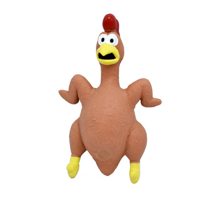 Brown latex scream chicken dog toy upright position