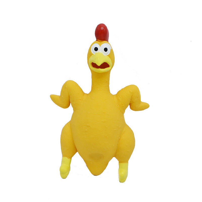 Yellow latex scream chicken toy displayed upright