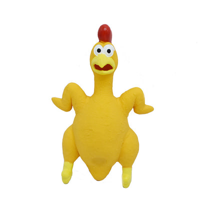 Yellow latex scream chicken toy displayed upright