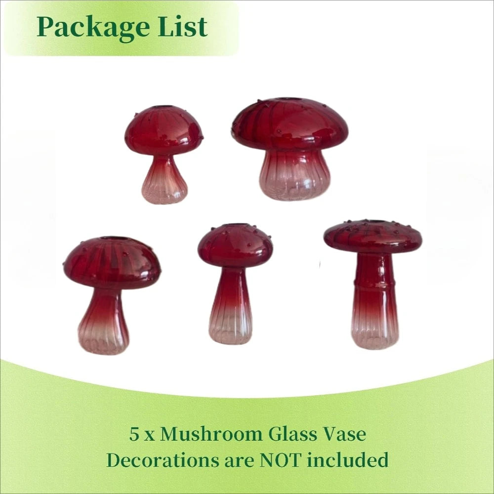 Package list showing five pink mushroom glass vases arranged for decorative use