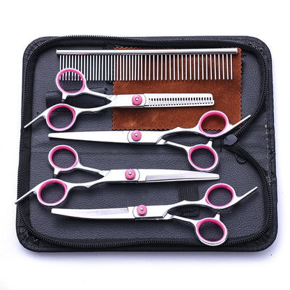 Pet grooming scissors set in blackpink hat and pink ring style with comb in case