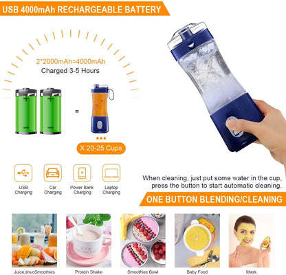 Battery and cleaning infographic showing 4000 mAh power and one-button self-cleaning.