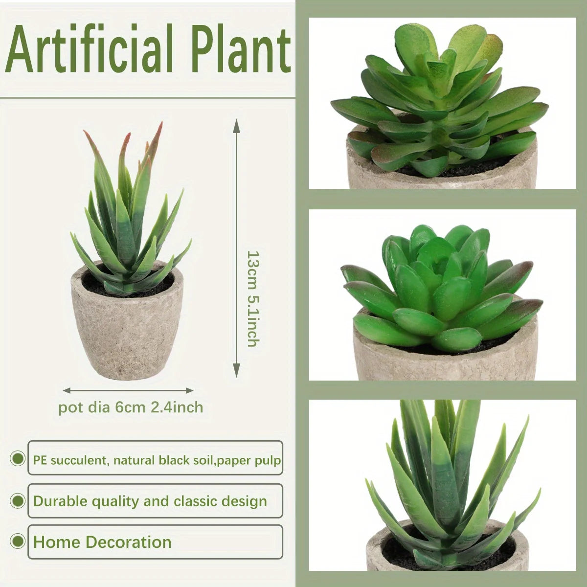 Close-up view of artificial succulent planter indoor variety in gray ceramic pots
