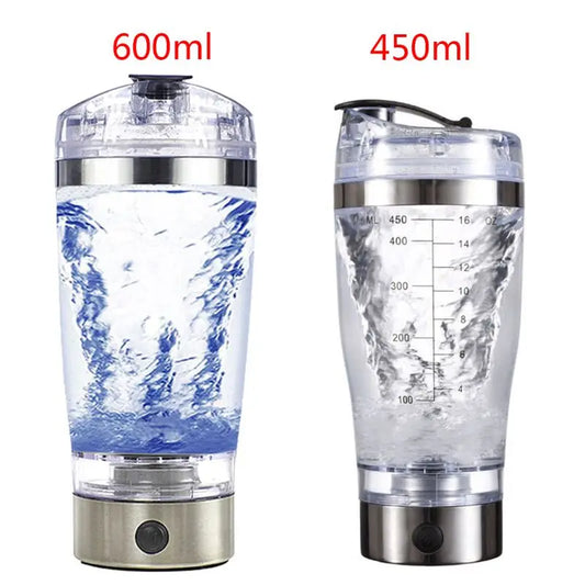 Two electric protein shaker bottle 600ml transparent front view